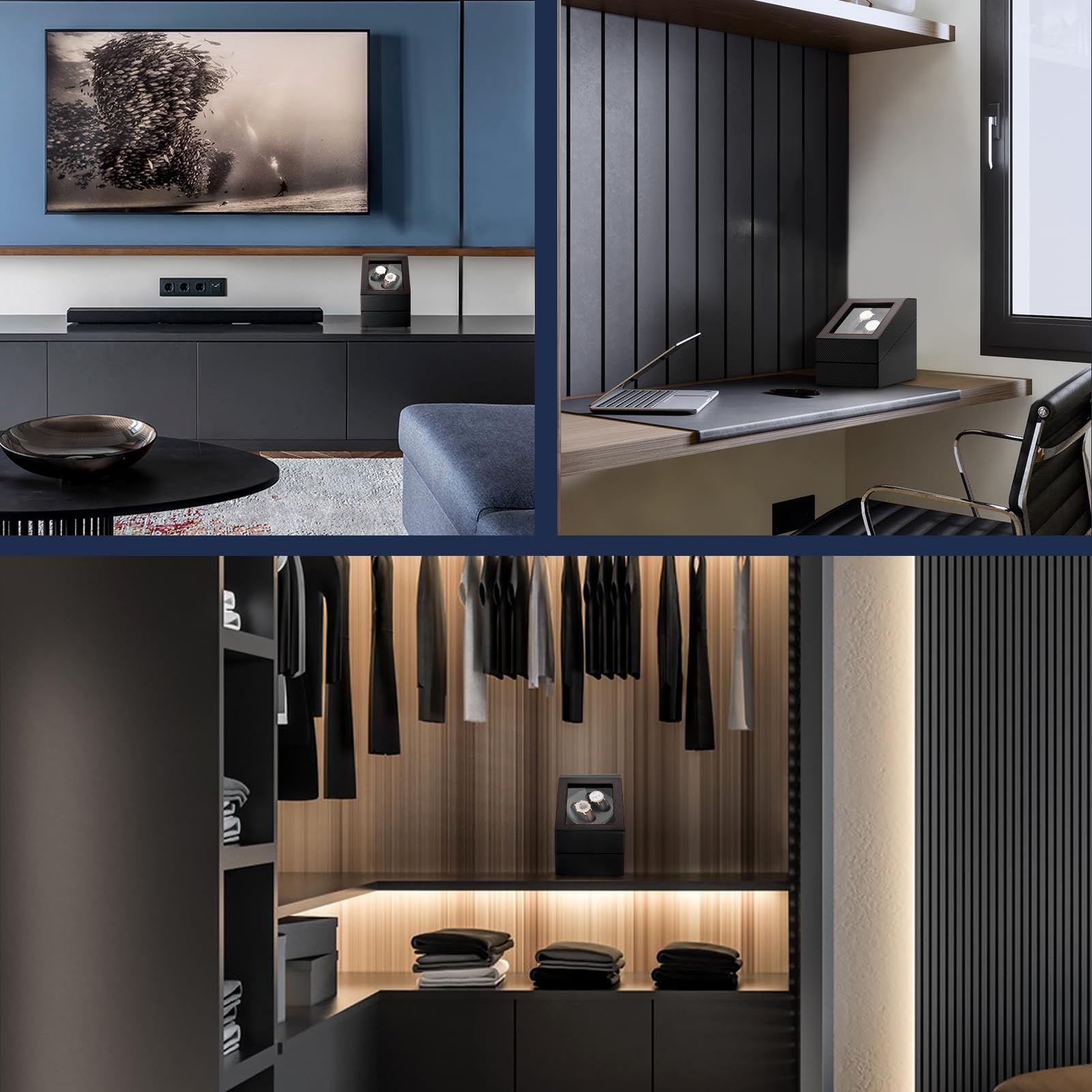 LALAHOO Watch Winder for Automatic Watches, 2 Watch Winders with Ultra Quiet Motor, Double Automatic Watches with 3 Watches Storages, AC Adapter or Battery Powered