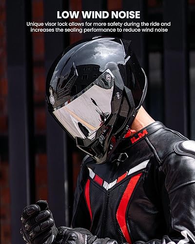 Miniatura 3 de ILM Cascos para Motocicleta para Adultos Hombres Mujeres Casco Integral DOT ECE Deportes de Potencia con Doble Visera para Carreras en Calle con