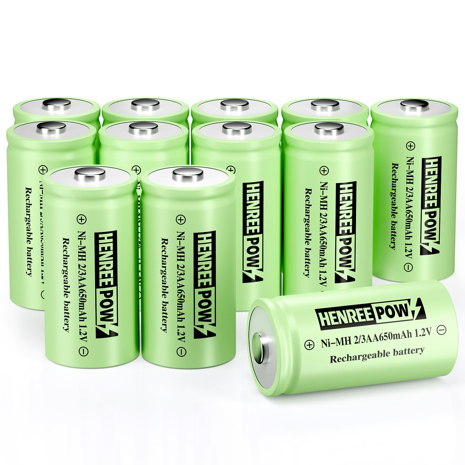 Henreepow 1.2v 2/3AA 650mAh Rechargeable Battery for Solar Lights, 650mAh High Capacity Battery, Low Self Discharge, Ni-MH 2/3AA 650mah 1.2v for Garden Solar Lights.