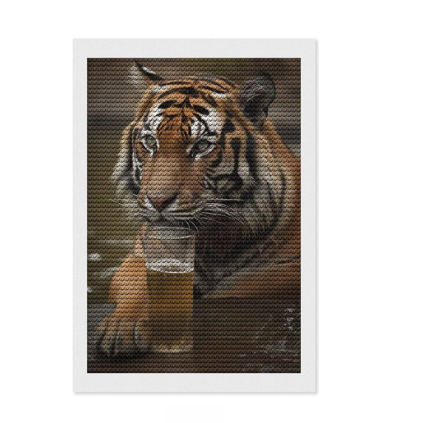 Junmoney Tiger Drinking Beer Diamond Painting Kit 8"x12", for Adults, Full Kit Included, Boho Decor, Thoughtful Handmade Gift, with Tool Kit
