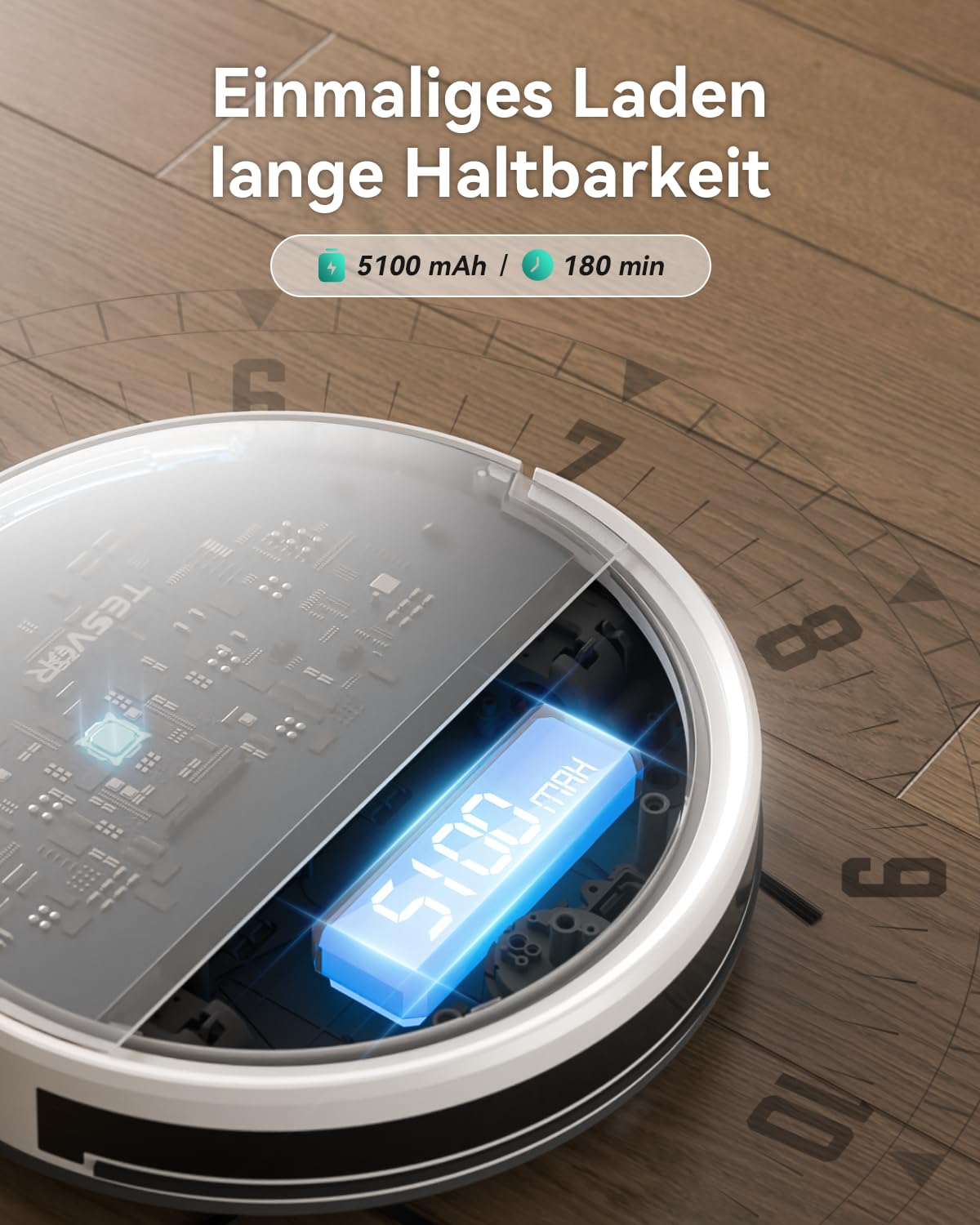 Tesvor Saugroboter mit Wischfunktion - M2 Staubsauger Roboter,6000Pa Starke Saugkraft Roboterstaubsauger,Selbstaufladend,WLAN, 5100 mAh +180 Min.Laufzeit Ideal für Tierhaare,Teppich,Hartboden.
