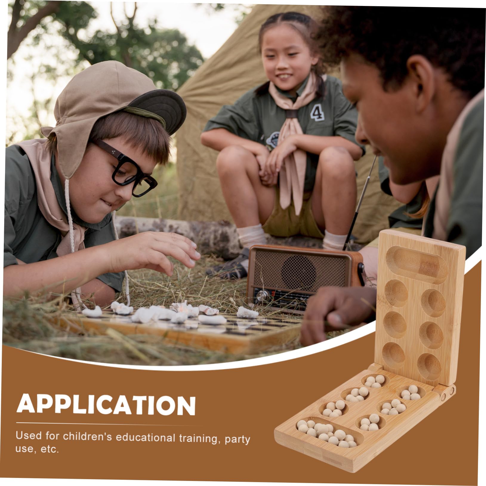 Gioco di Società Mancala Pieghevole in Bambù per Ragazzo Ragazza | Design Leggero, Colore Khaki, per Feste, Scacchi Creativi e Puzzle Strategico