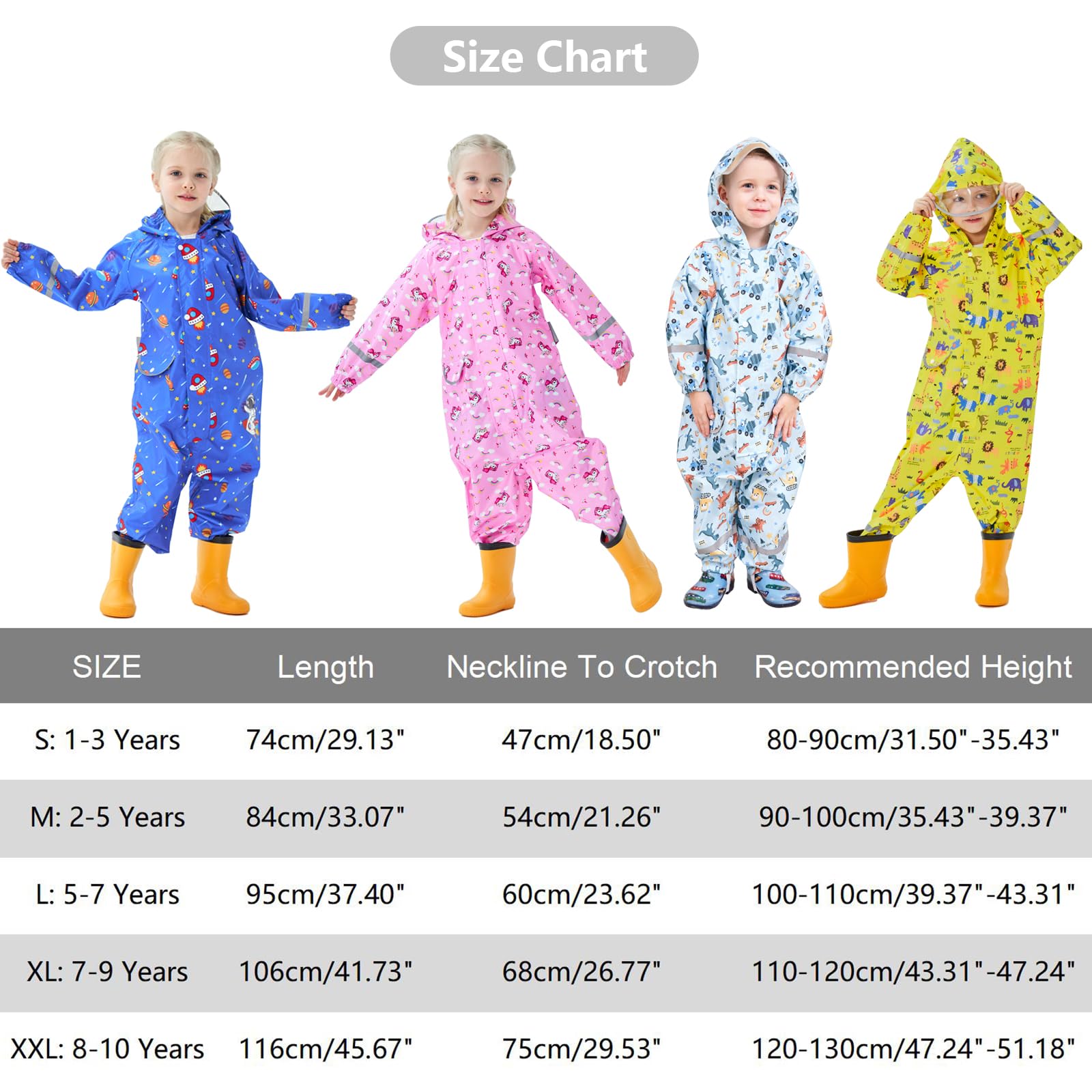Traje de Lluvia Niños Niñas Chubasquero de Una Pieza Niños Mono Impermeable Transpirable Poncho de Lluvia Ligero Traje de Barro Cremallera Ropa de Lluvia 1-10 Años