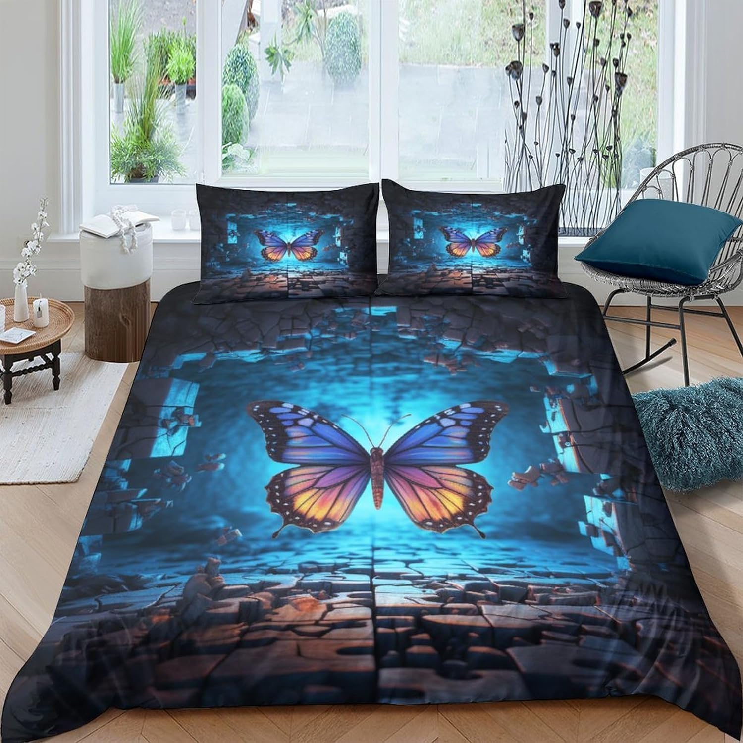 Parure de lit papillon 3D au fini microfibre satinée pour un sommeil raffiné