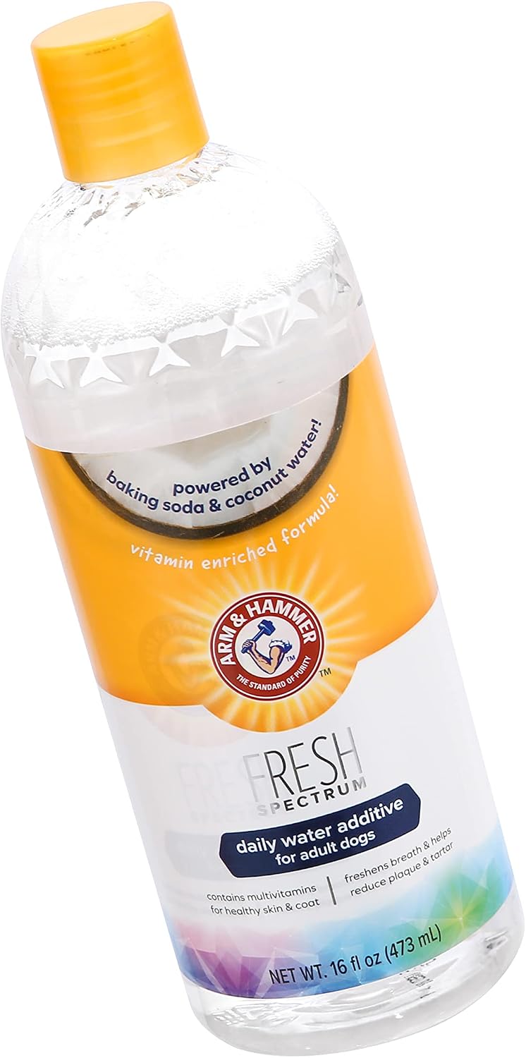 ARM & HAMMER Fresh Spectrum Coconut Mint hondenwateradditief, 473 ml, najlepszy tandverzorging dla honden, verwijdert tandplak en tandsteen | Higiena jamy ustnej dla psów, Usuwa płytkę nazębną i kamień, Odświeża oddech, oczyszcza zęby i dziąsła