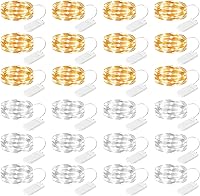 Vista 19 de Brightown Paquete de 12 luces LED de hadas que funcionan con pilas, cable plateado impermeable de 7 pies, 20 luces LED de luna estrellada