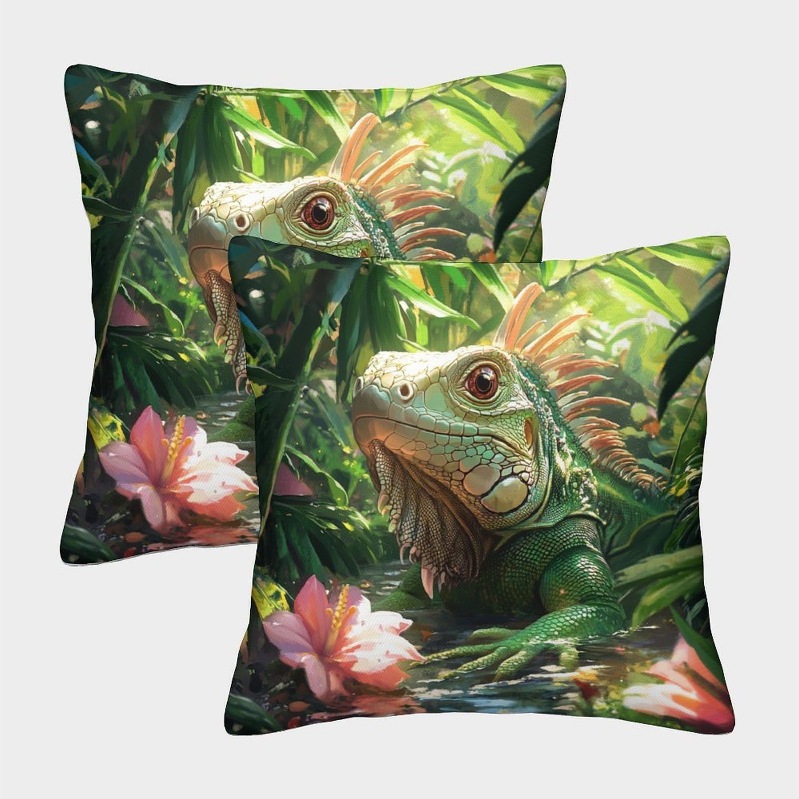 kaiyun 2 Pack Cute Iguana,Jungle, Swimming Pillowcase 40x40cm, Cushion Cover,3D Digital Printing Bed Sofa Decorative