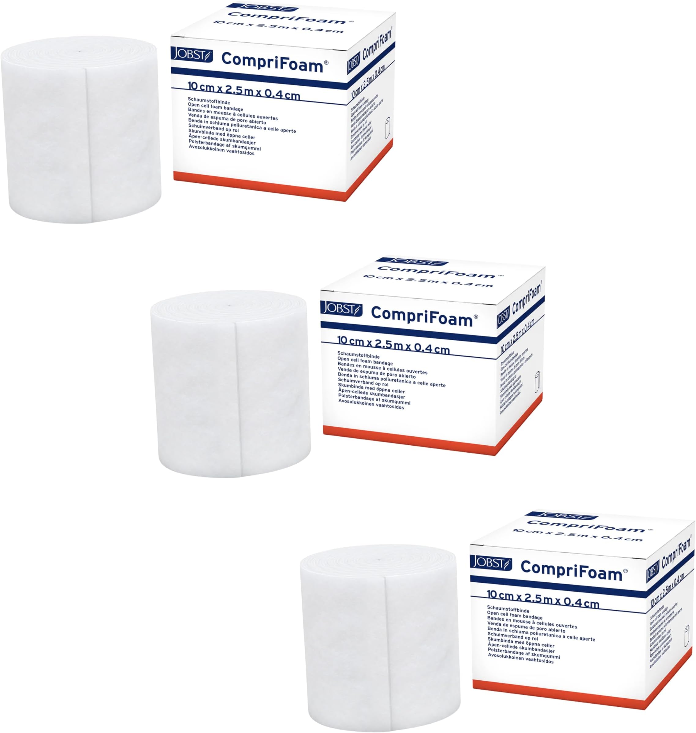 Special 1 Pack of 3 - CompriFoam Bandage - Jobst - 10cm x 2.5m x 0.4cm White