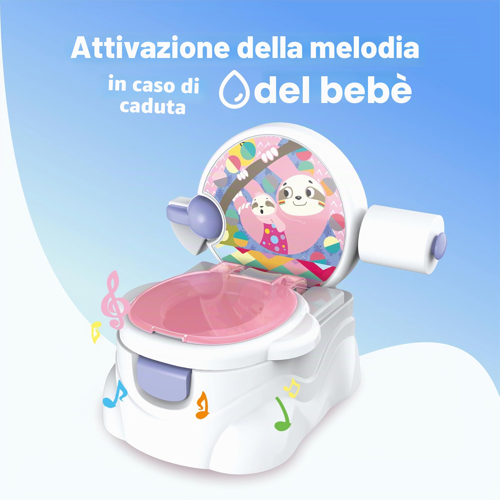GalPat Baby Vasino Baby 3 in 1 – WC per bambini con musica quando cade urina – Include riduttore WC – Porta rotoli di carta – Simulatore cisterna – Contenitore rimovibile (Rosa)