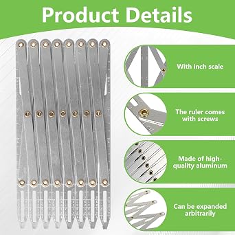 Aluminum Expanding Sewing Gauge, Adjustable Button Guide Measure, Quilting Marking Equal Space Divider Tool, Multifunctional Button Guide Spacing Device for Craft, Pleat, Button
