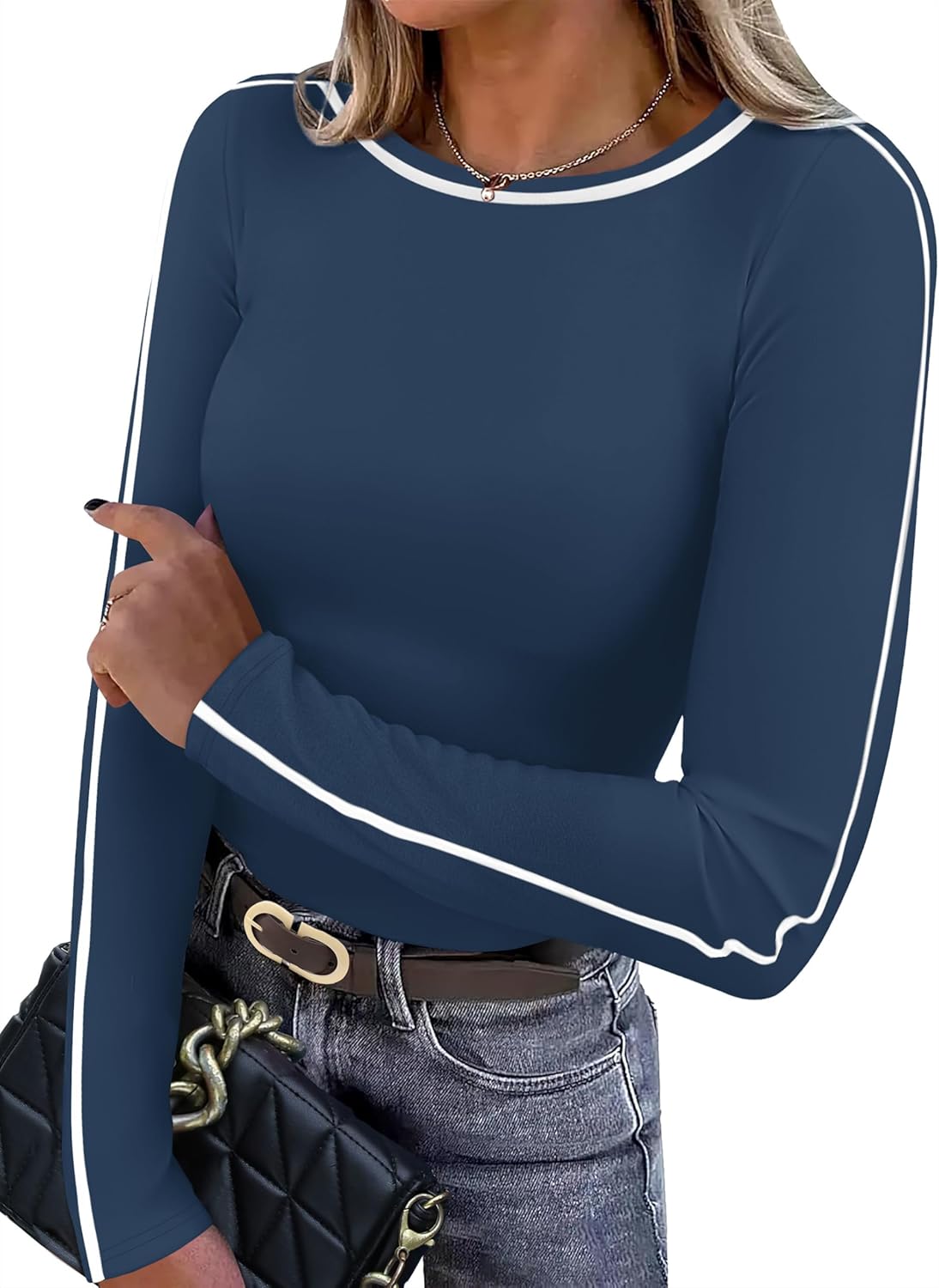 Sampeel Womens Long Sleeve Shirts Basic Going Out Tops Fall Fashion Trendy 2025 Workout Outfits Y2k Clothes