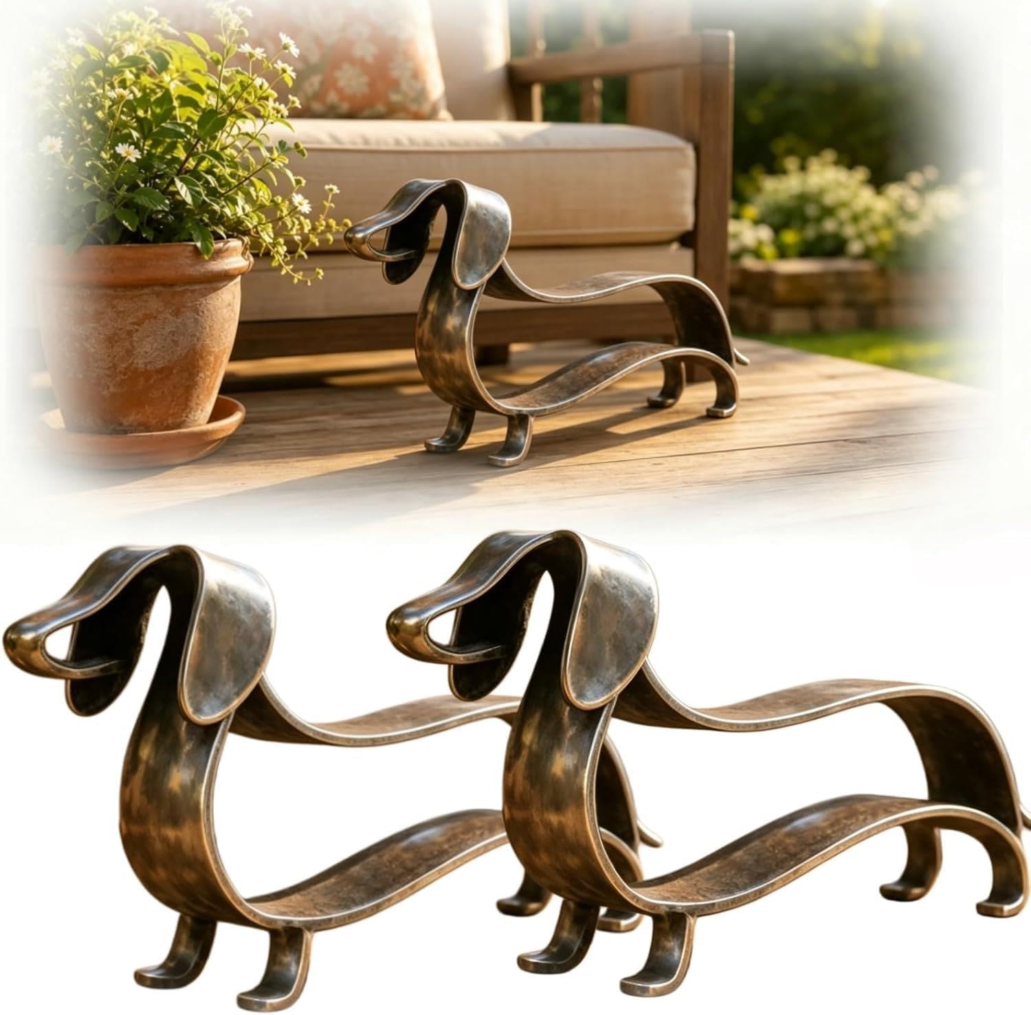 Generale Statua Bassotto, Scultura Cane Metallo, Decor Giardino Rustico w
