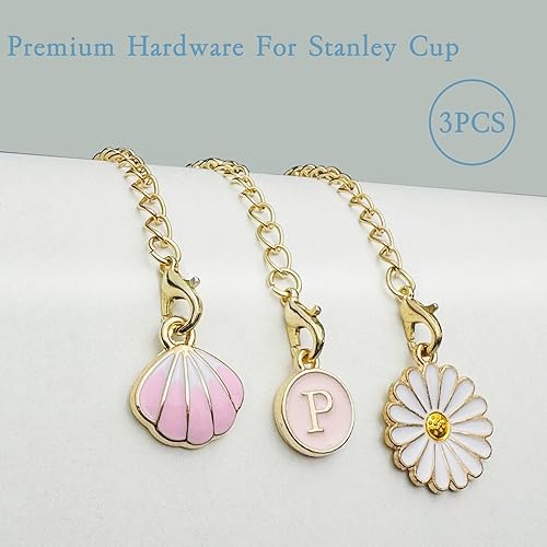 Miniatura 2 de vuicci 3 piezas de cadenas de cartaconchagirasol, accesorios para vaso Stanley de 3040 onzas con asa, identificación con nombre inicial y mango