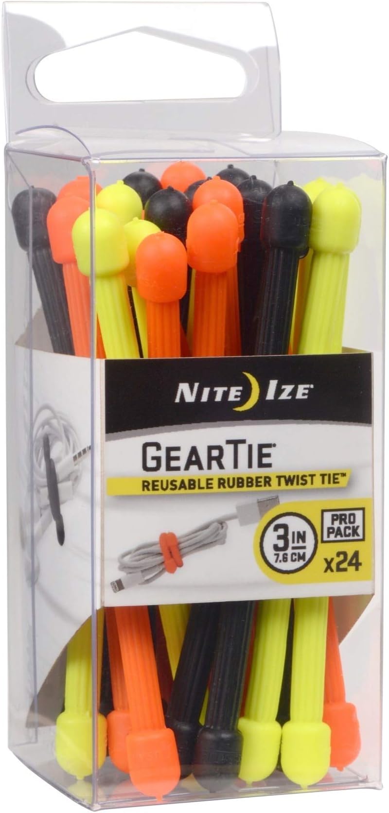 Nite Ize Original Gear Tie - 3-Inch Reusable Rubber Twist Tie - Reusable Gear Ties - Electric Cord Organizers - Twist Ties for Cords - Reusable Zip Ties - Assorted Colors, 3-Inch, 24 Pack