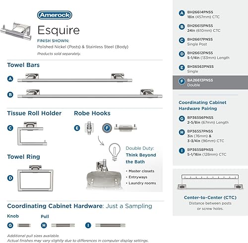 Vista 17 de Amerock BH26615PNBBZ Toallero de níquel pulido/champán dorado Toallero de 24 pulgadas (24.016 in) Esquire Toallero de baño Accesorios