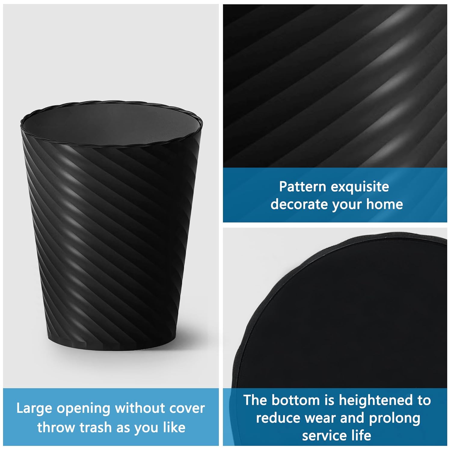 Lysam Bathroom Trash Can, 3 Pack 1.8 Gallons Small Trash Can with Trash Bags, Bathroom Garbage Can, Plastic Trash Bin, Round Waste Basket for Bedroom, Office, Room (White Black Grey)