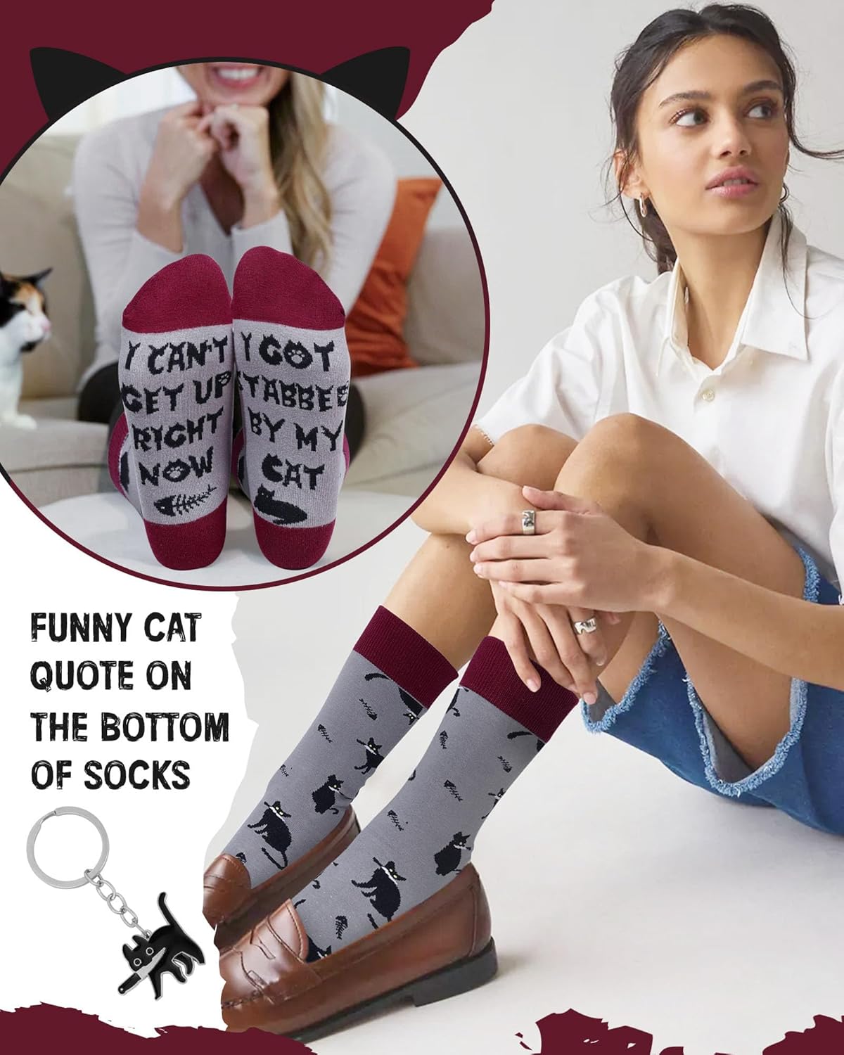 Funny Cat Socks Gifts for Women Men, Novelty Animal Kitten Crew Dress Socks Casual Cozy Crazy Pet Owners Themed Stocking Gift for Cat Lovers Mom Dad Girls - Image 6