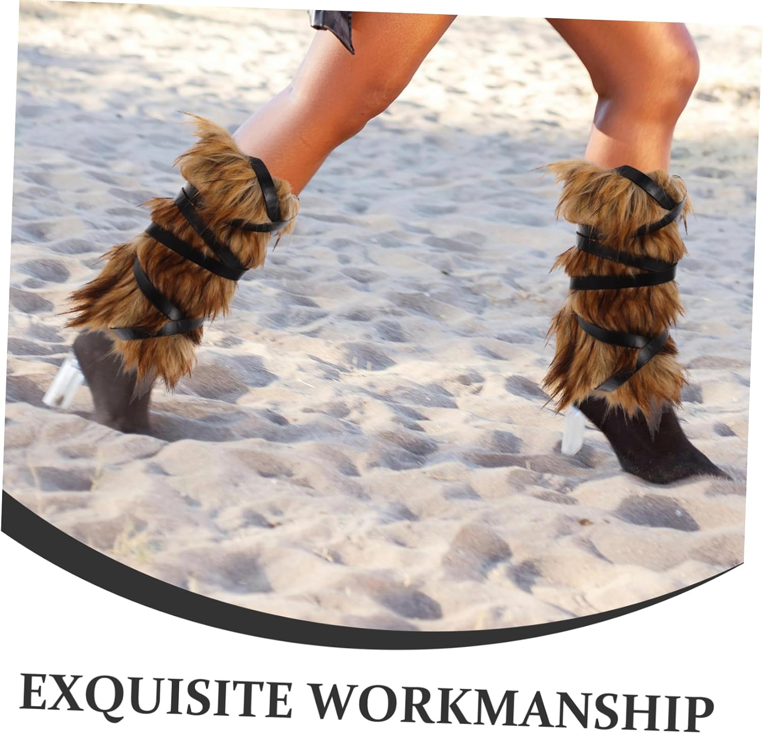 1pair Faux Fur Leg Warmers for Men and Women Brown Viking Costume Accessories Medieval Style Faux Fur Boot Covers for Halloween and Cosplay Events