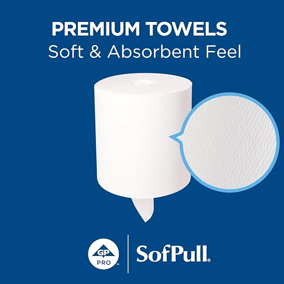 SofPull Centerpull Regular by Georgia-Pacific PRO Premium Paper Towel Dispenser Refills, White, 324 Sheets Per Roll, 6 Rolls Per Case, 28124