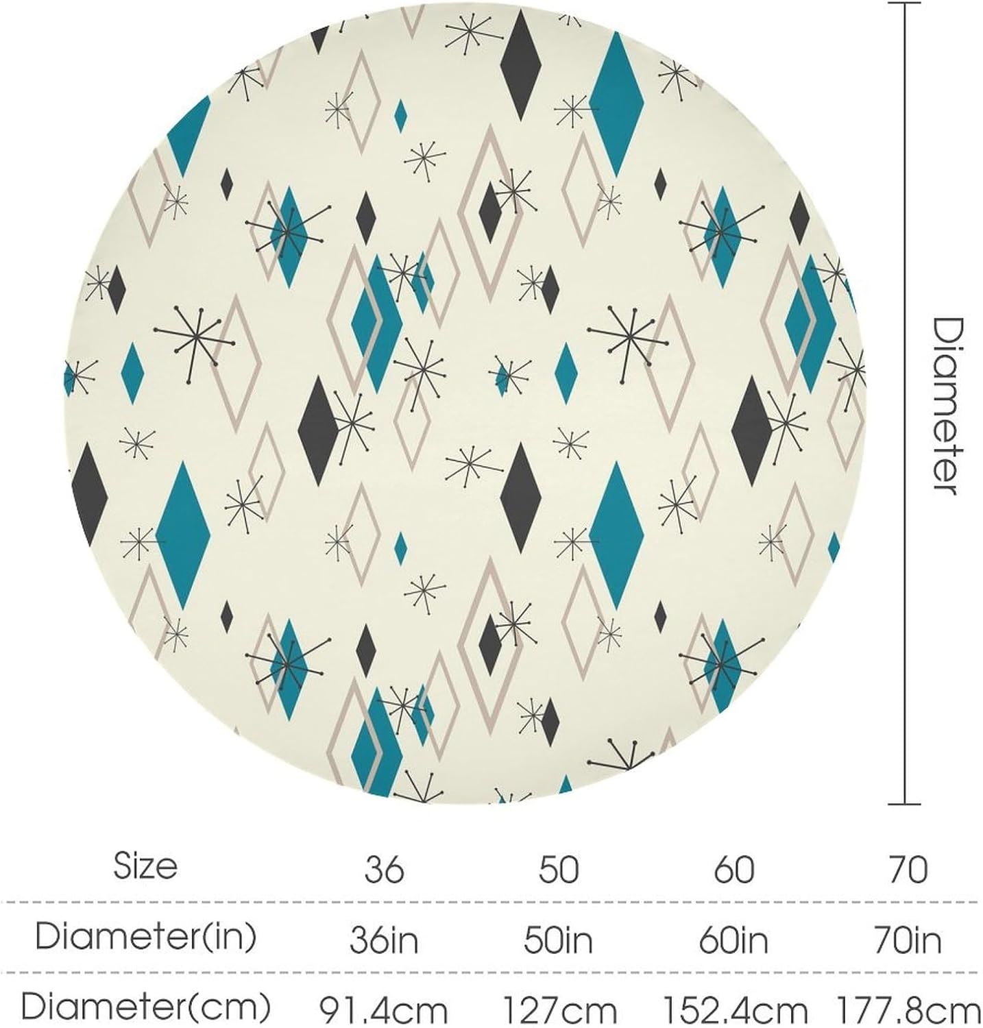 Retro Mid Century Modern Tablecloth,Vintage Geometric Blue Black Minimalist Pattern Bohemian,Round Table Cover for Dining Room Kitchen Decor 60x60in