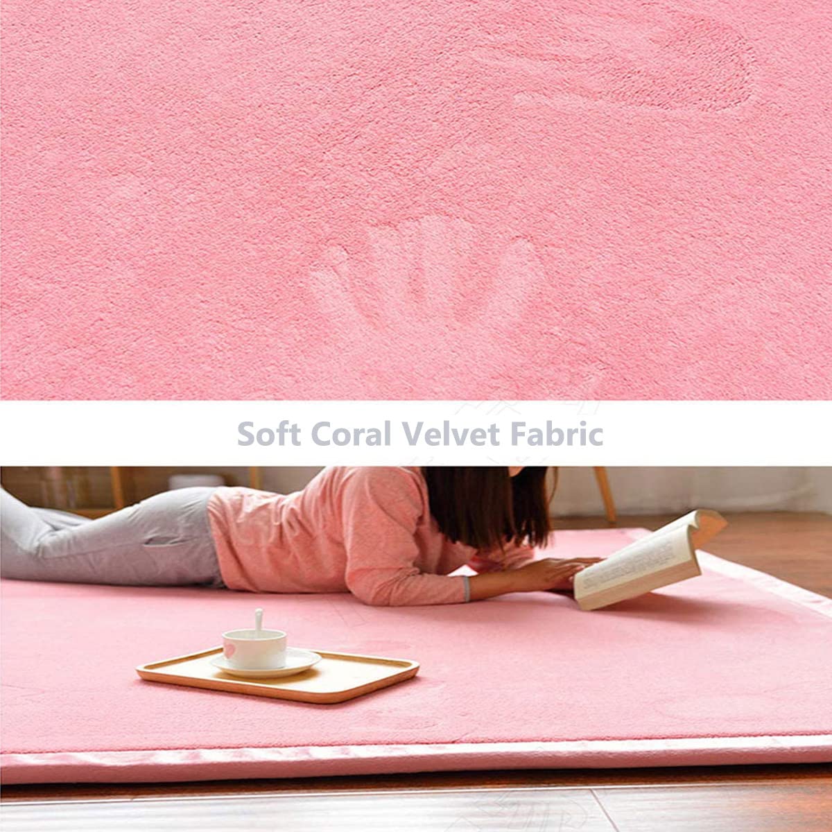 GGoty Grand tapis de jeu antidérapant en velours corail, pour chambre d'enfant, chambre à coucher, salon (120 x 120 cm, gris)
