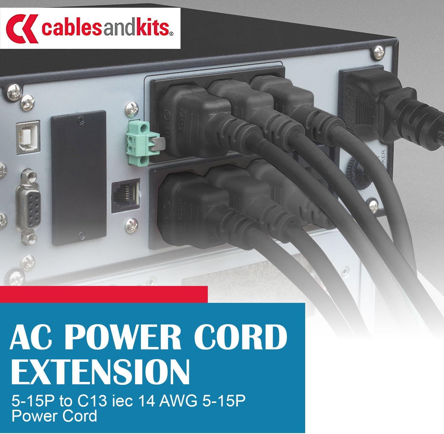 CablesAndKits AC Power Cord 25ft – 5-15P to C13 | 14 AWG Heavy-Duty Cable | 15A 125V | NEMA 5-15P to IEC C13 | Black 3-Prong Power Supply Cord for Computer, Monitor, Server, PDU