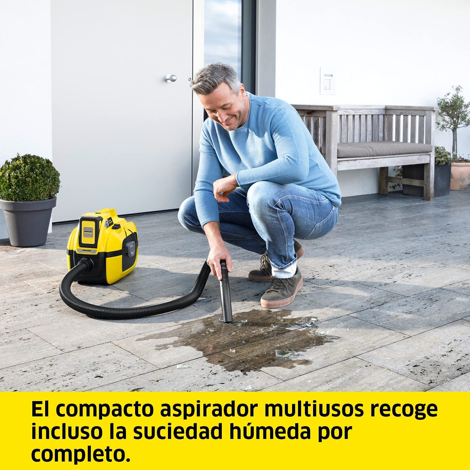 KÄRCHER 18 V Aspirador Multiusos WD 1 Compact, Aspirador en seco y húmedo, Filtro de Cartucho, Manguera: 1,20 m, depósito: 7 l, Potencia: 230 W, Compatible con batería 18 V, batería no Incl.