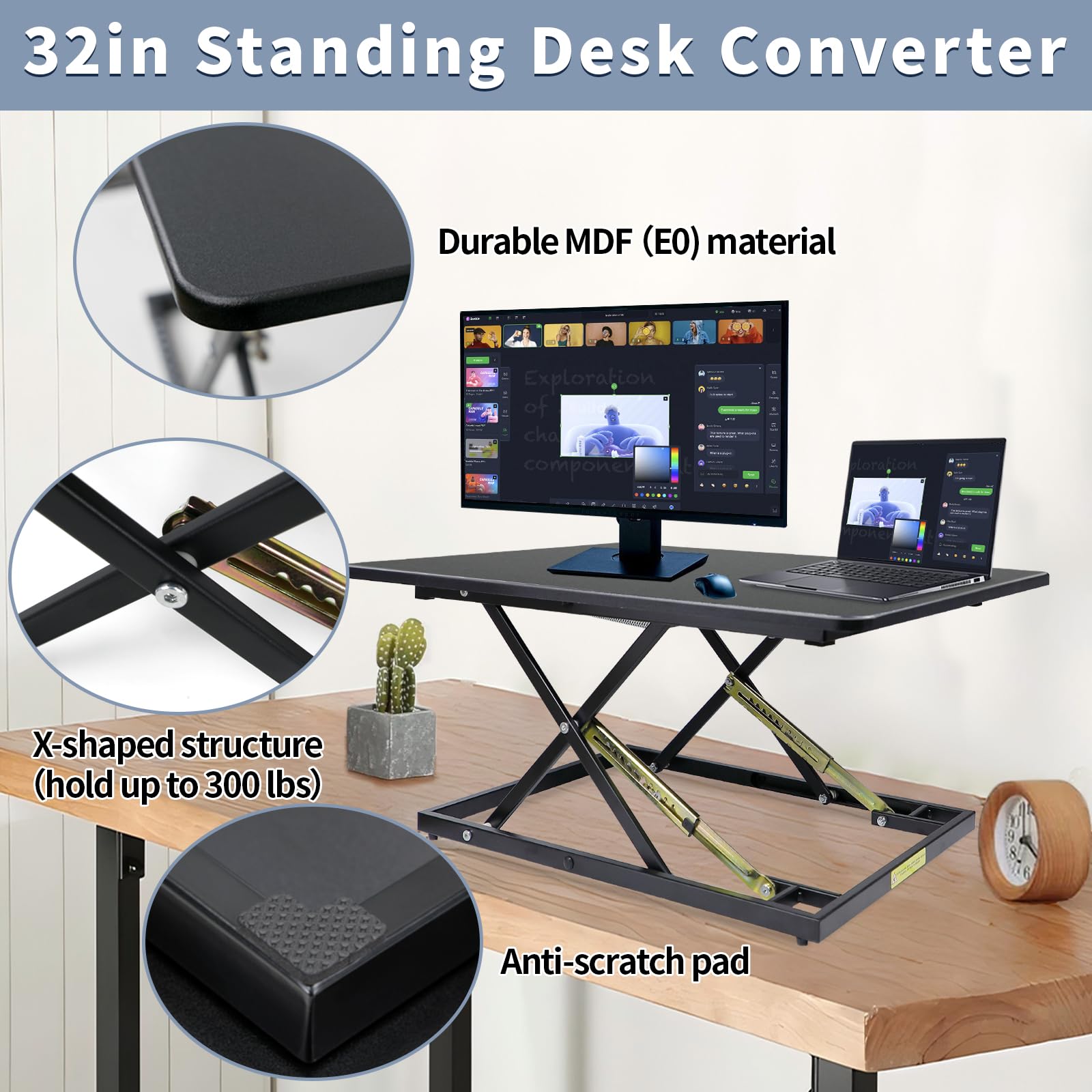 32in Desk Riser for Standing or Sitting Large Standing Desk Converter Height Adjustable Sit Stand Desk Converter Fully — view 6