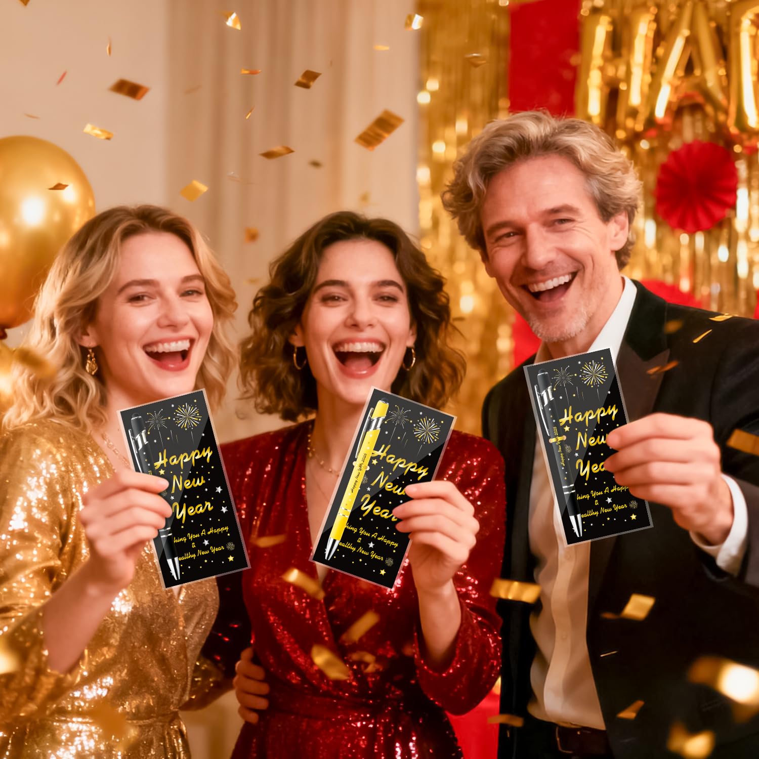 ANGOLIO Lot de 200 marque-pages inspirants dorés et noirs en métal pour invités, enseignants, employés 2026, réveillon du Nouvel An, cadeaux de Noël, fournitures de fête