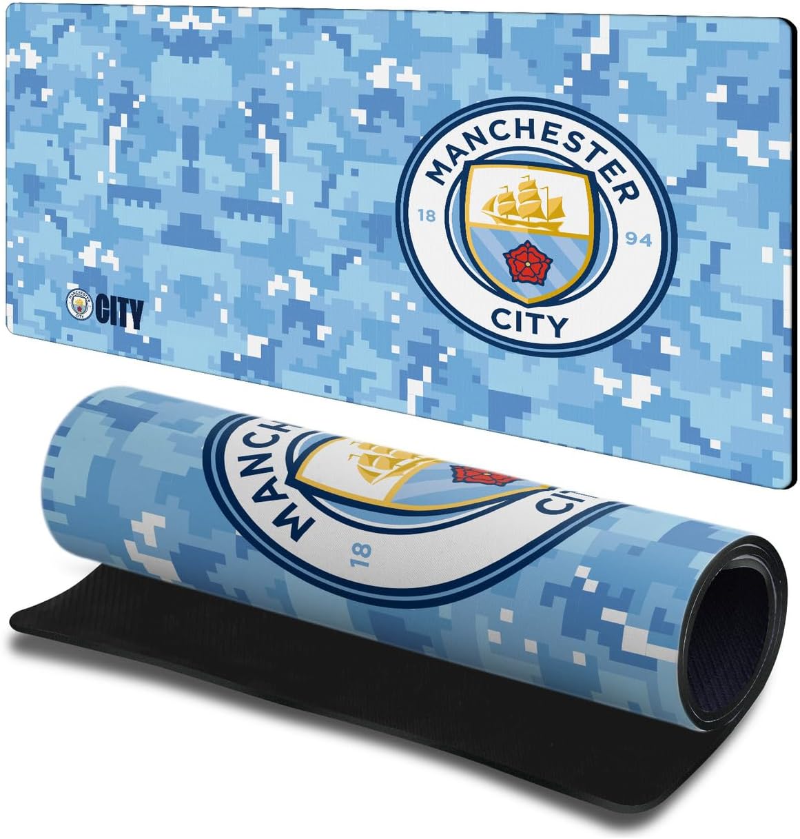 Head Case Designs Officially Licensed Manchester City Man City FC Blue Digital Camou Crest Logo 23.62 x 11.81 x 0.12 inches (600 x 300 mm) - L Gaming Office Desk PC Keyboard Mouse Mat Pad
