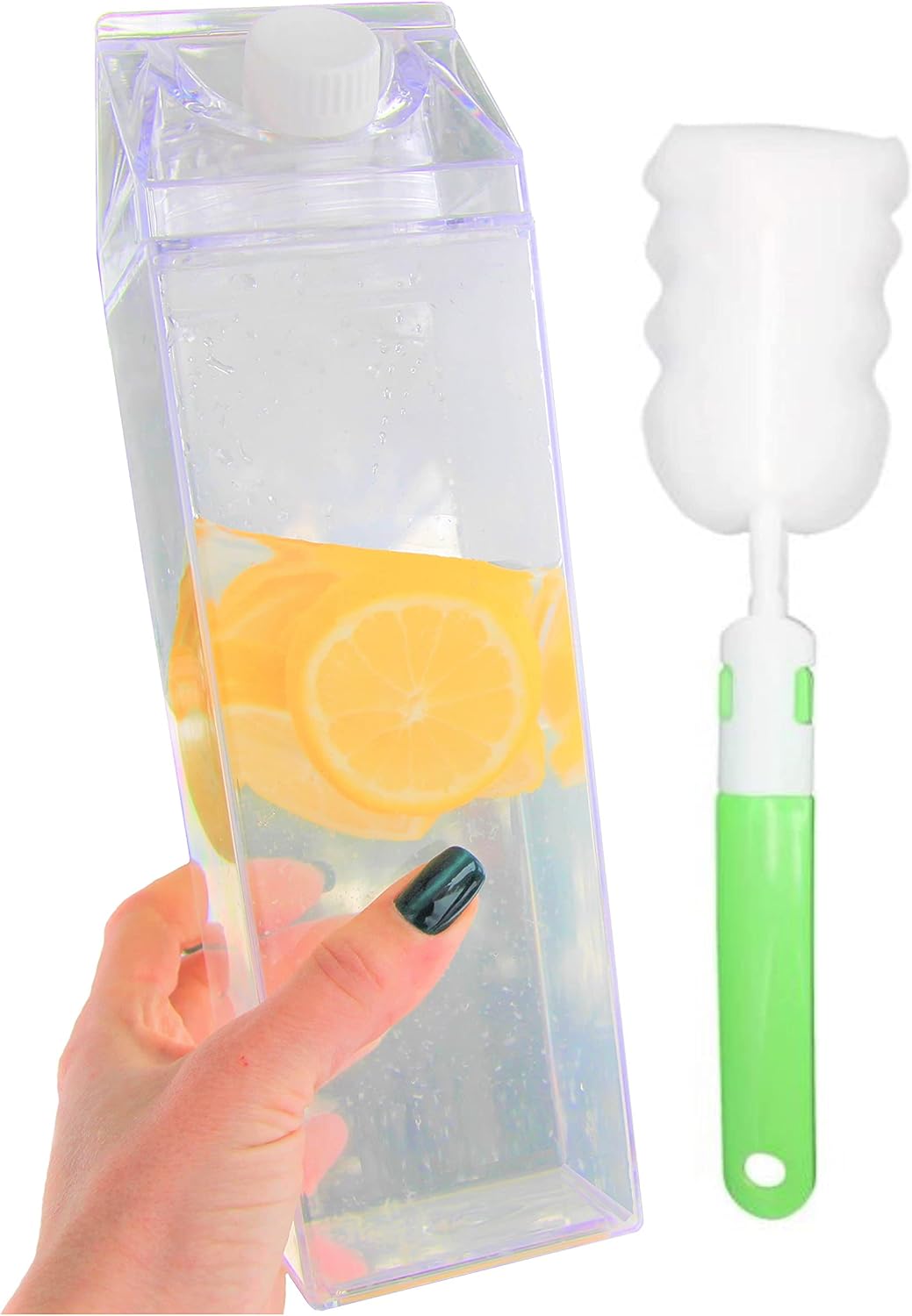 1 liter Milk carton water bottle Brash 33oz travel 1000ml size reusable square plastic smoothie juice shake tea sports transparent acrylic bubble pearl bulk pack carton shaped