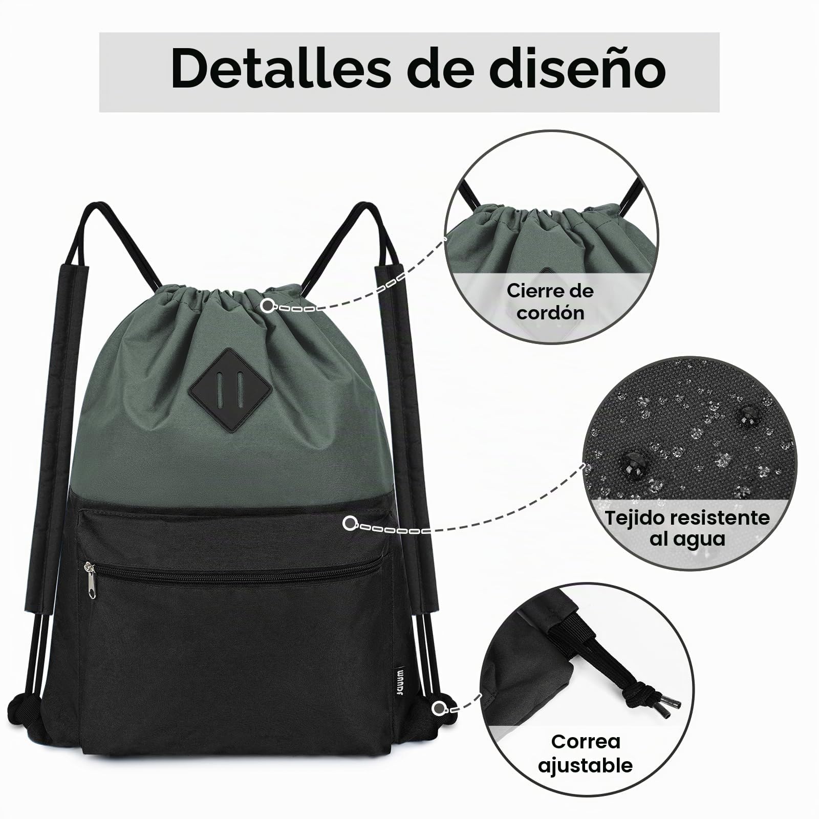 WANDF Mochila con cordón, bolsa deportiva para gimnasio con compartimento húmedo, bolsa resistente al agua cordón para hombres y mujeres (negro con hombrera)