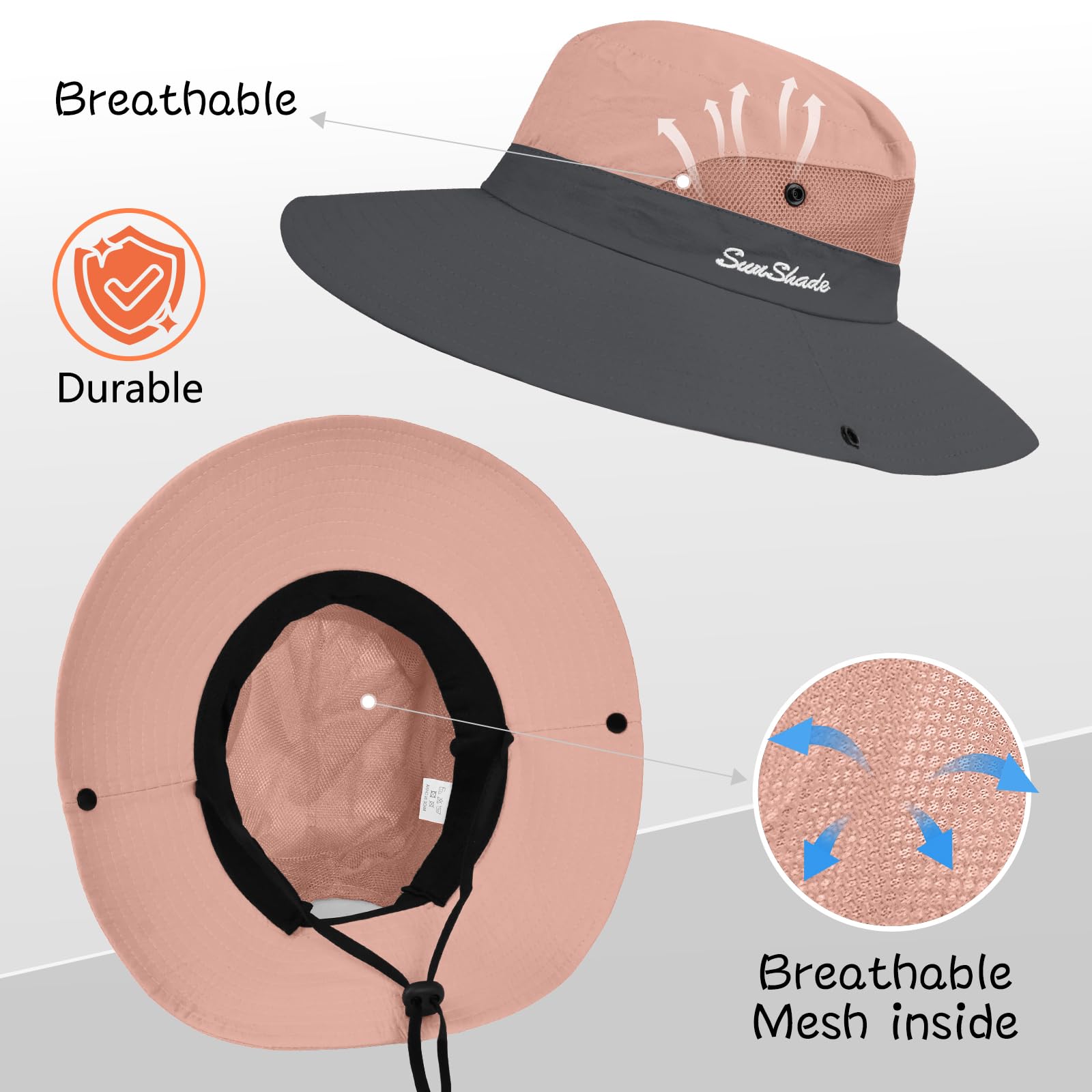 ZOORON Sombrero de safari para mujer, ala ancha, protección UV, para exteriores, plegable, para playa, verano, pesca