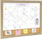 Tableau blanc pour le calendrier d'effacement à sec pour le mur, petit tableau blanc à effacement magnétique combiné & Tableau d'affichage, 13" x 17" Calendrier de cadre brun rustique / Cork Combo Board(RB-3343)