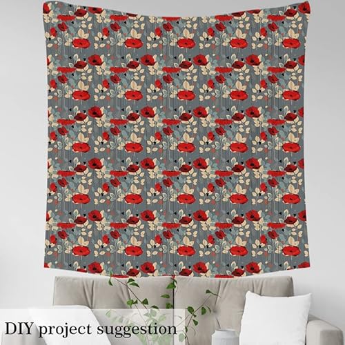 Feelyou Poppy Flower Upholstery Fabric By The Yard, Garden Floral Bltanical Outdoor Fabric By The Yard thumb #2