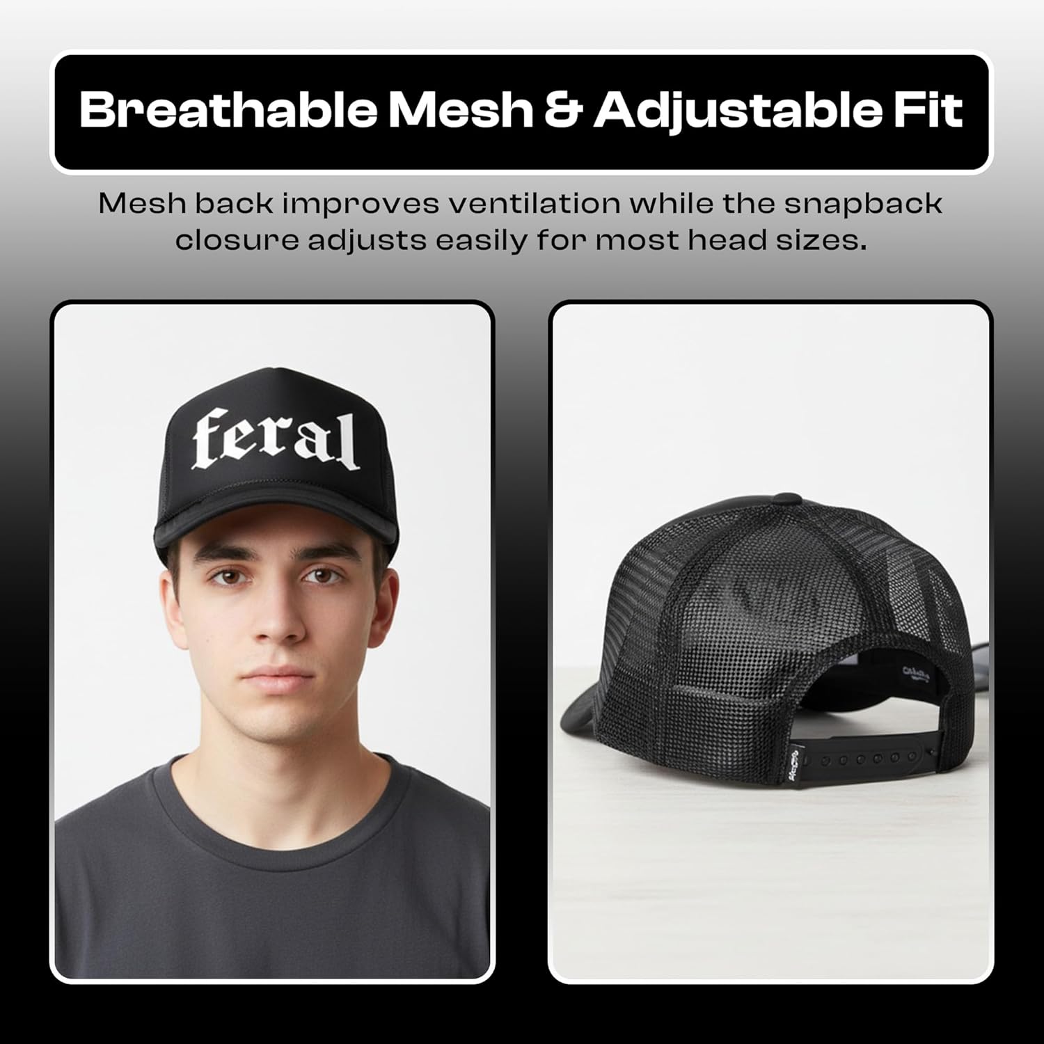 Feral Trucker Hat – Funny Snapback Cap for Men & Women | Foam Front 5 Panel Mesh Back | Adjustable Fit - Image 5