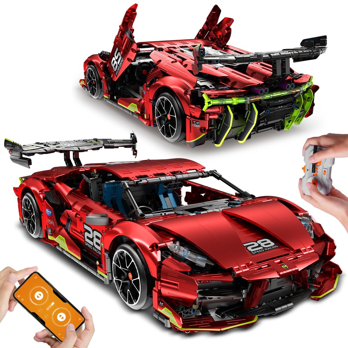 HOGOKIDS Technik Ferngesteuerter Auto Bauspielzeug - 1:10 Skala 2202 Teile Rennauto Bausatz, 2.4 GHz Aufladbarer Drift Racing Car Modellauto für Kinder Jungen Erwachsene Männer Geburtstagsgeschenk