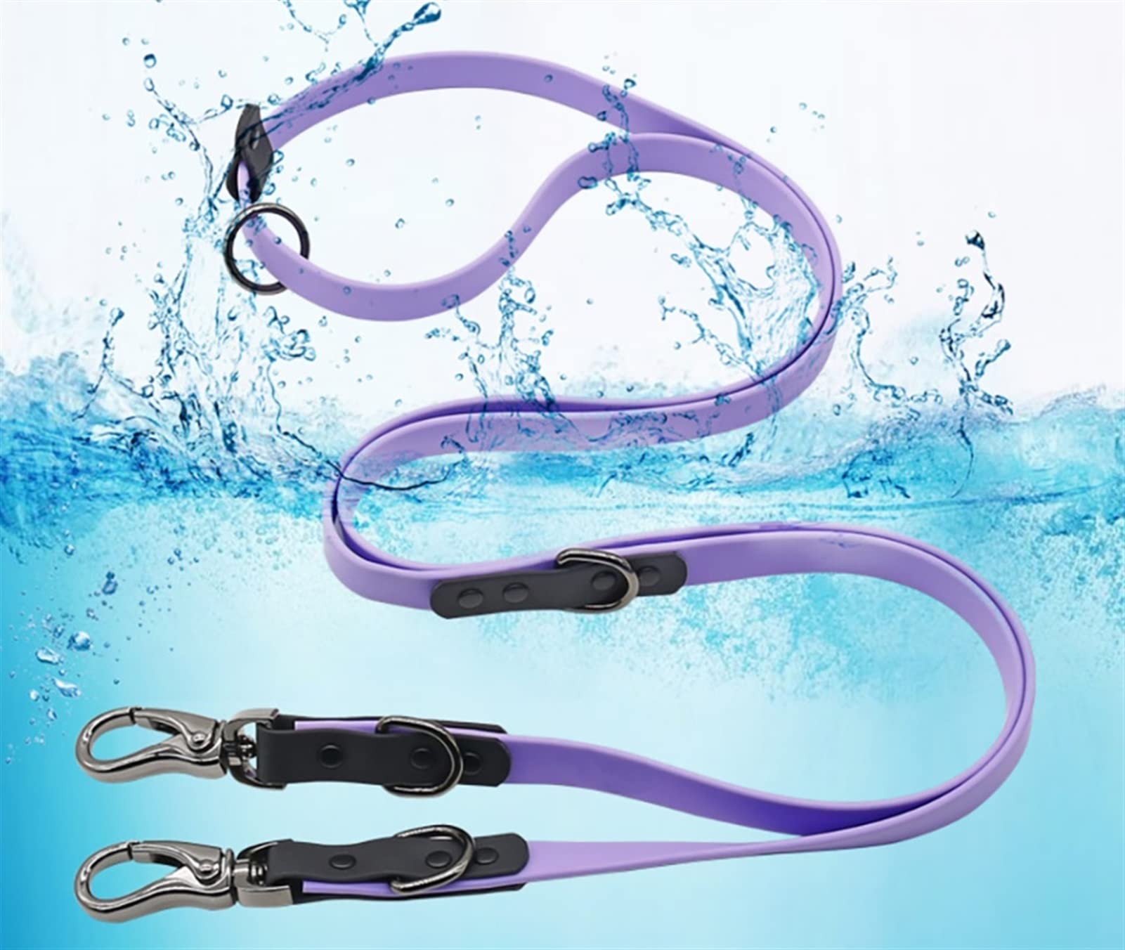 Wasserdichtes Hundehalsband Aus PVC, Multifunktional, Doppelköpfige Haustierleine, Robuste Und Langlebige Hundeleine for Mittelgroße Und Große Hunde (Color : Blue)