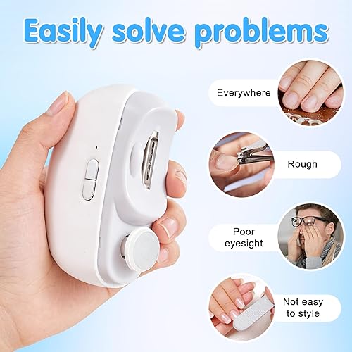 Vista 4 de Cortaúñas eléctrico 2 en 1, 2 velocidades, cortaúñas automático para dedos de manos y dedos de los pies con luz LED y almacenamiento de clips