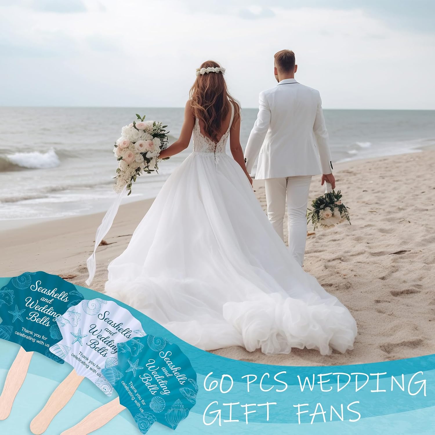 60 Pcs Seashells and Wedding Shells Decor Seashell Wedding Fans for Guests Last Toast on the Coast Bulk Thank You Handheld Fans for Ceremony Appreciation Gift Bridal Party Decor