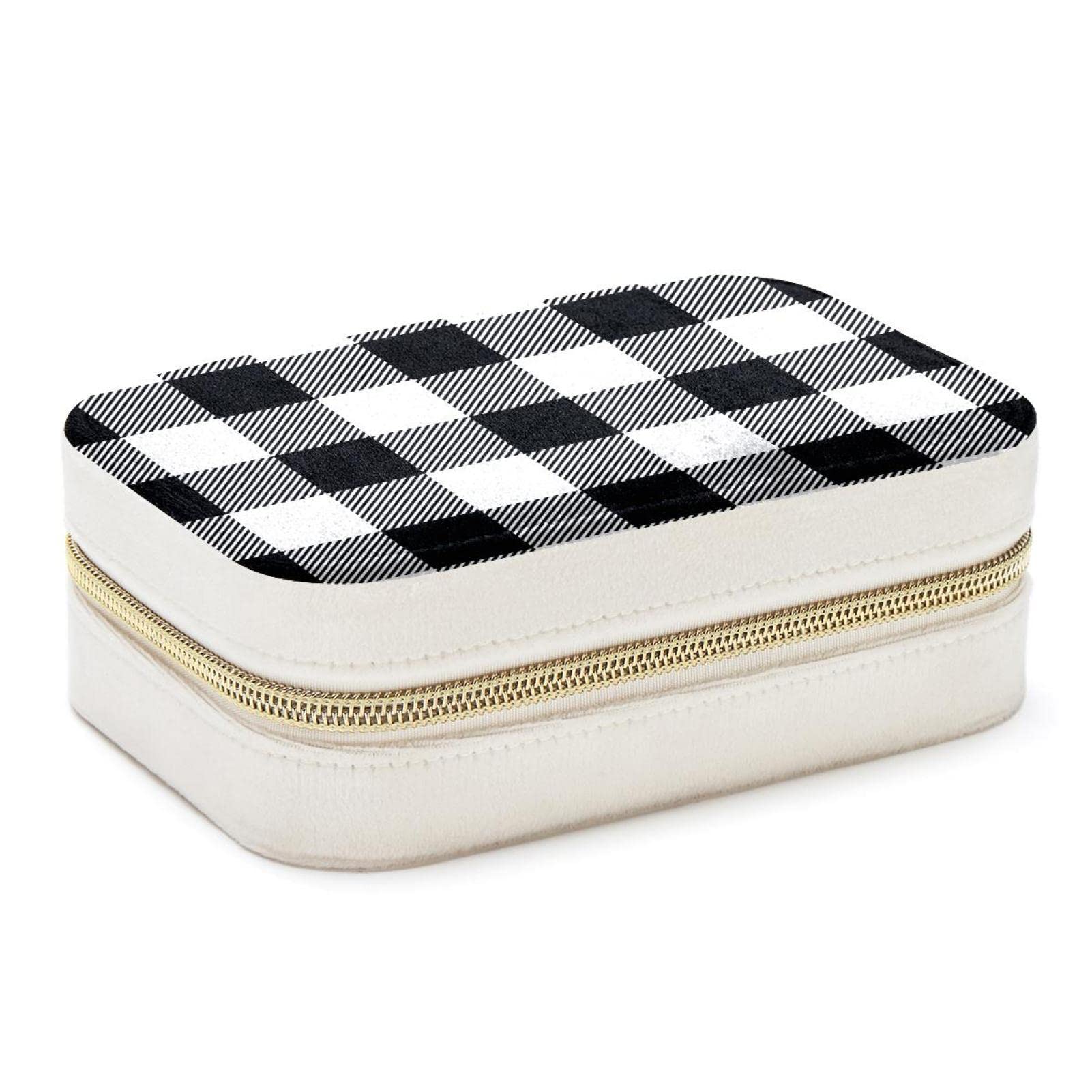 Boîte à bijoux carrée à carreaux noir et blanc pour voyage et bagues