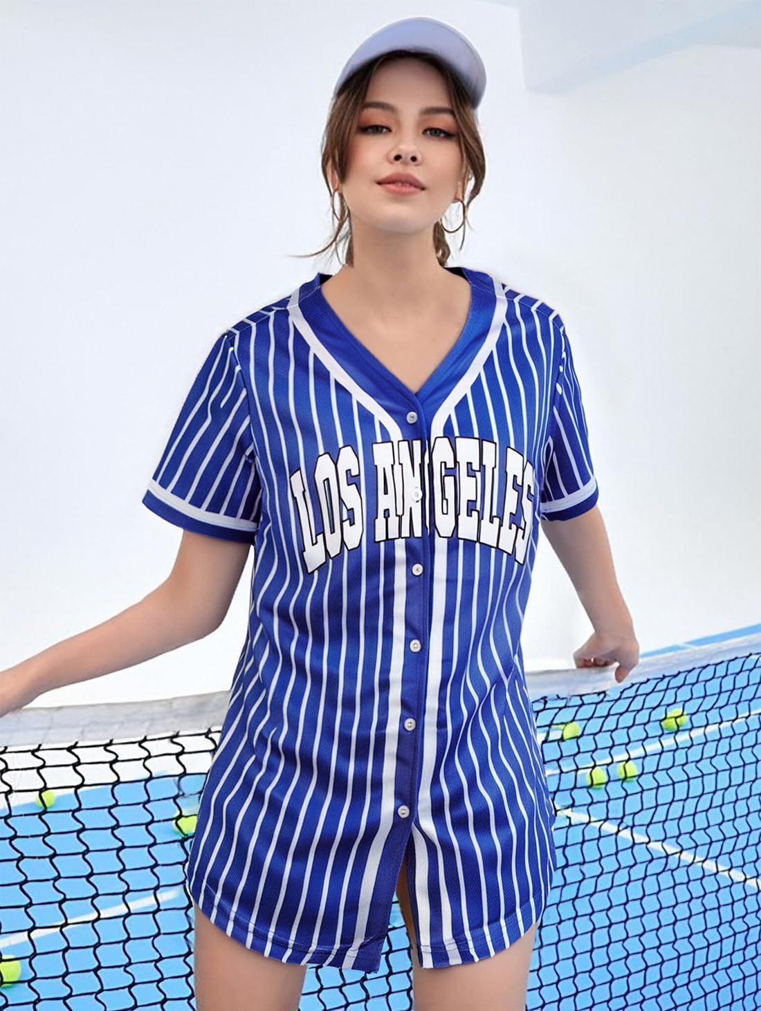 Baseball Jersey for Women Baseball Shirt: Baseball Graphic Button Down Plain Tshirts Sports Active V Neck Tee Tops - Image 4