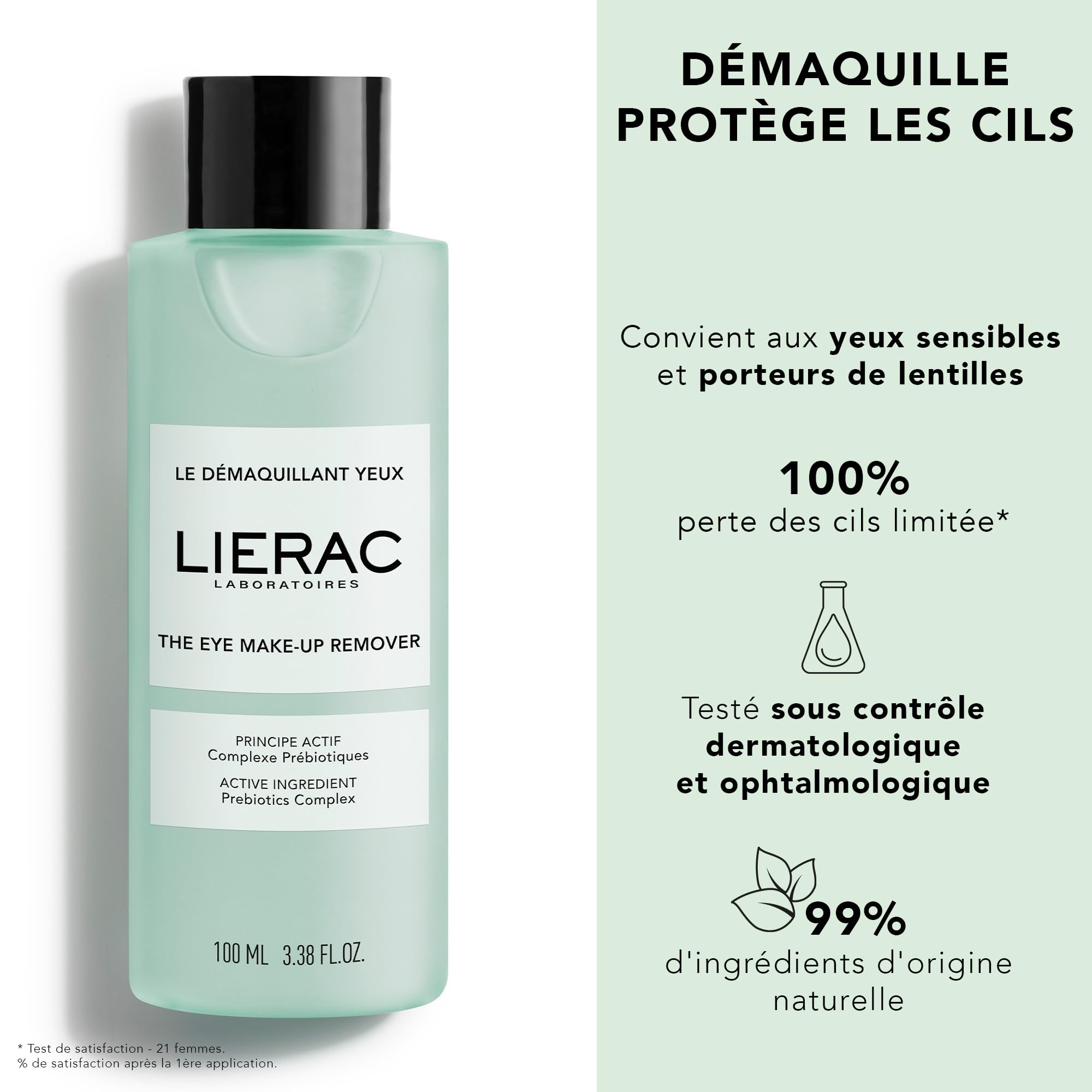 Lierac Struccante Waterproof Bifasico Occhi, Adatto ad occhi sensibili e ai portatori di lenti a contatto, Previene la perdita ciglia, Formato 100ml