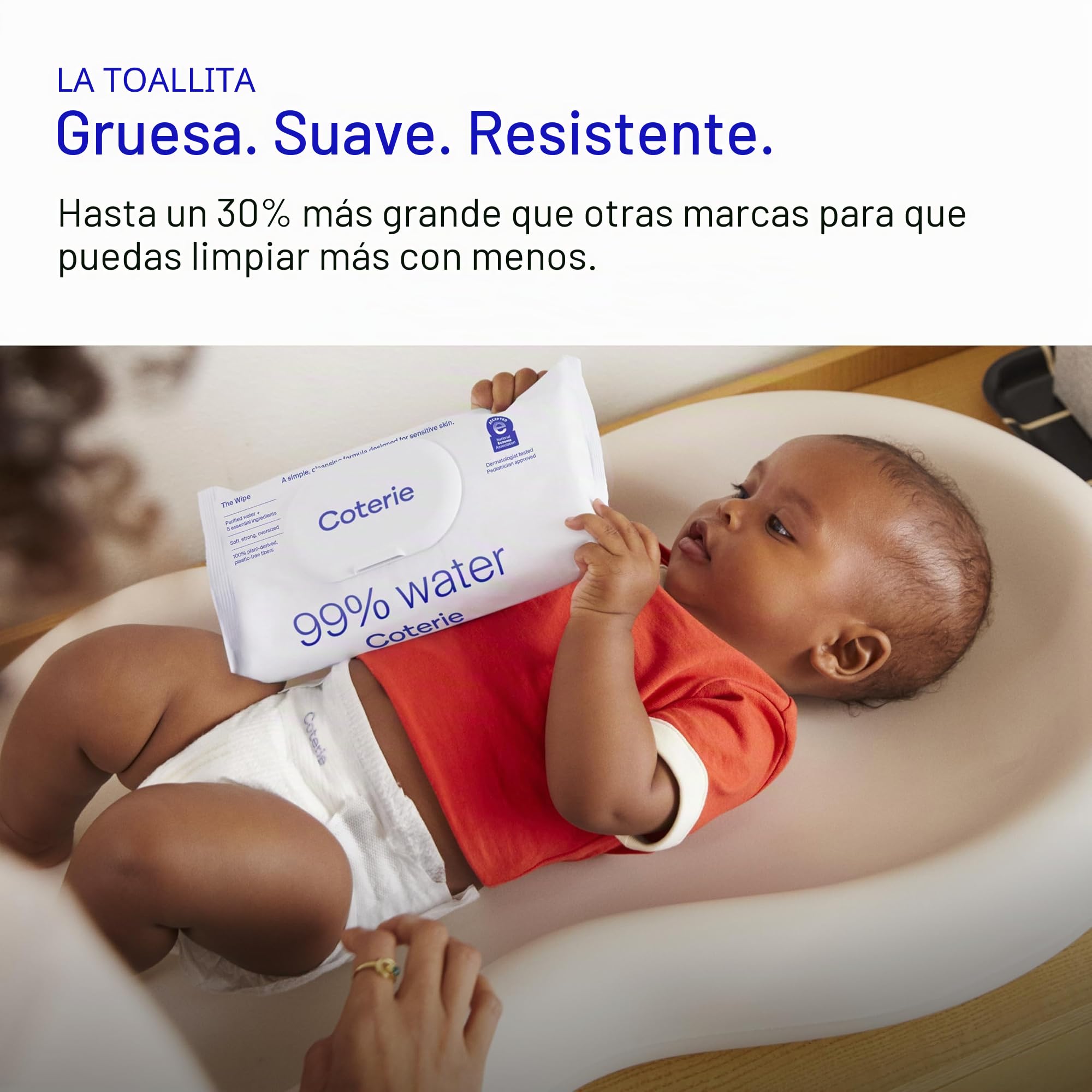 Coterie Kit de toallitas para bebé + pañales, tamaño 1 (99 unidades) y tamaño de pañales para recién nacidos (93 unidades), paquete de 8 (448) toallitas para bebé con 99% de agua, materiales a base de