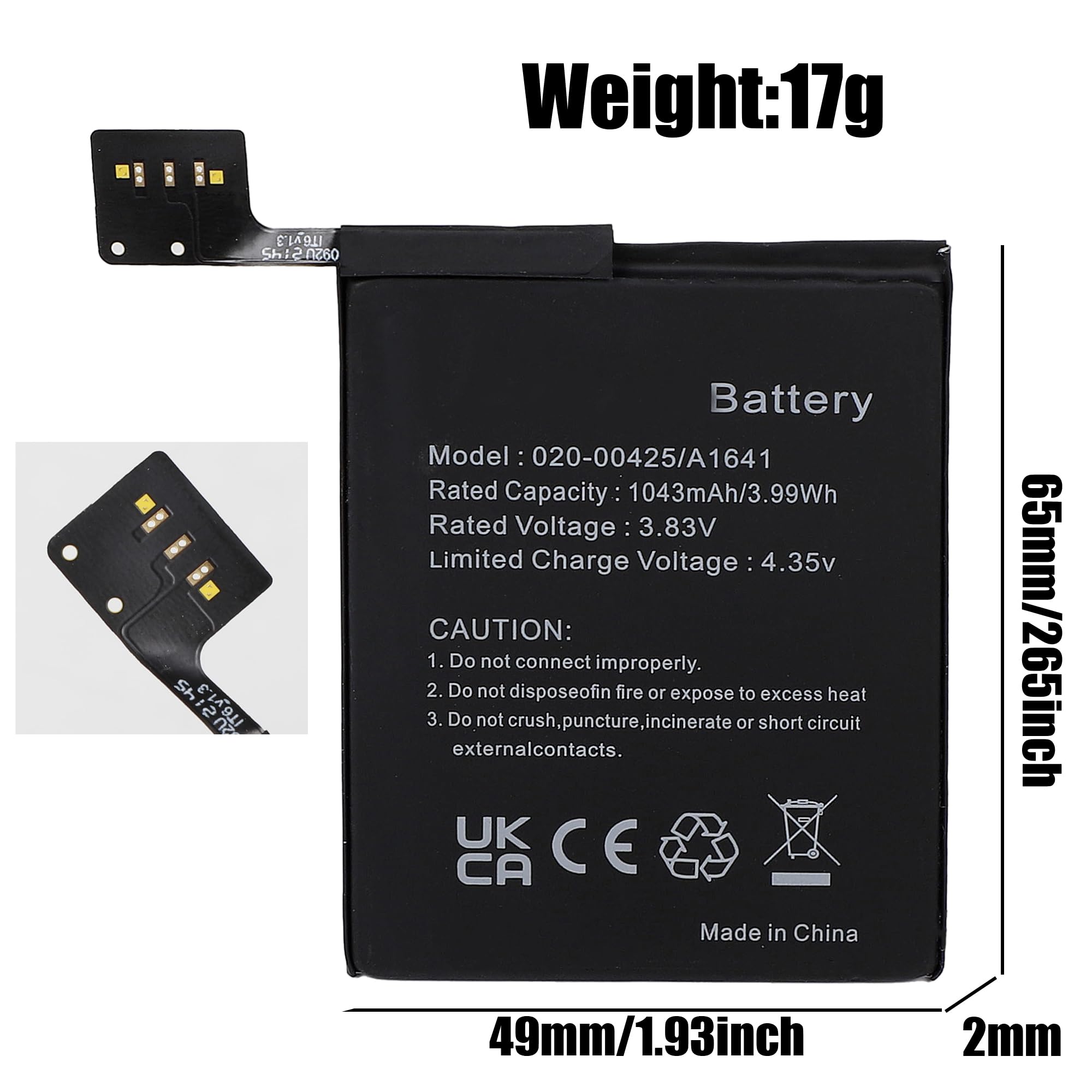 1043mAh 3.83V A1641 A1574 Akku für iPod Touch 6th Generation für iPod 7.1 | 020-00425 Lithium-Polymer Akku mit Werkzeugkasten