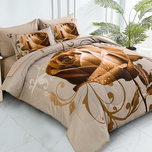 Miniatura 9 de WONGS BEDDING Juego de edredón de 7 piezas reversible en una bolsa, de microfibra suave y ligera con sábana encimera, sábana bajera, fundas de