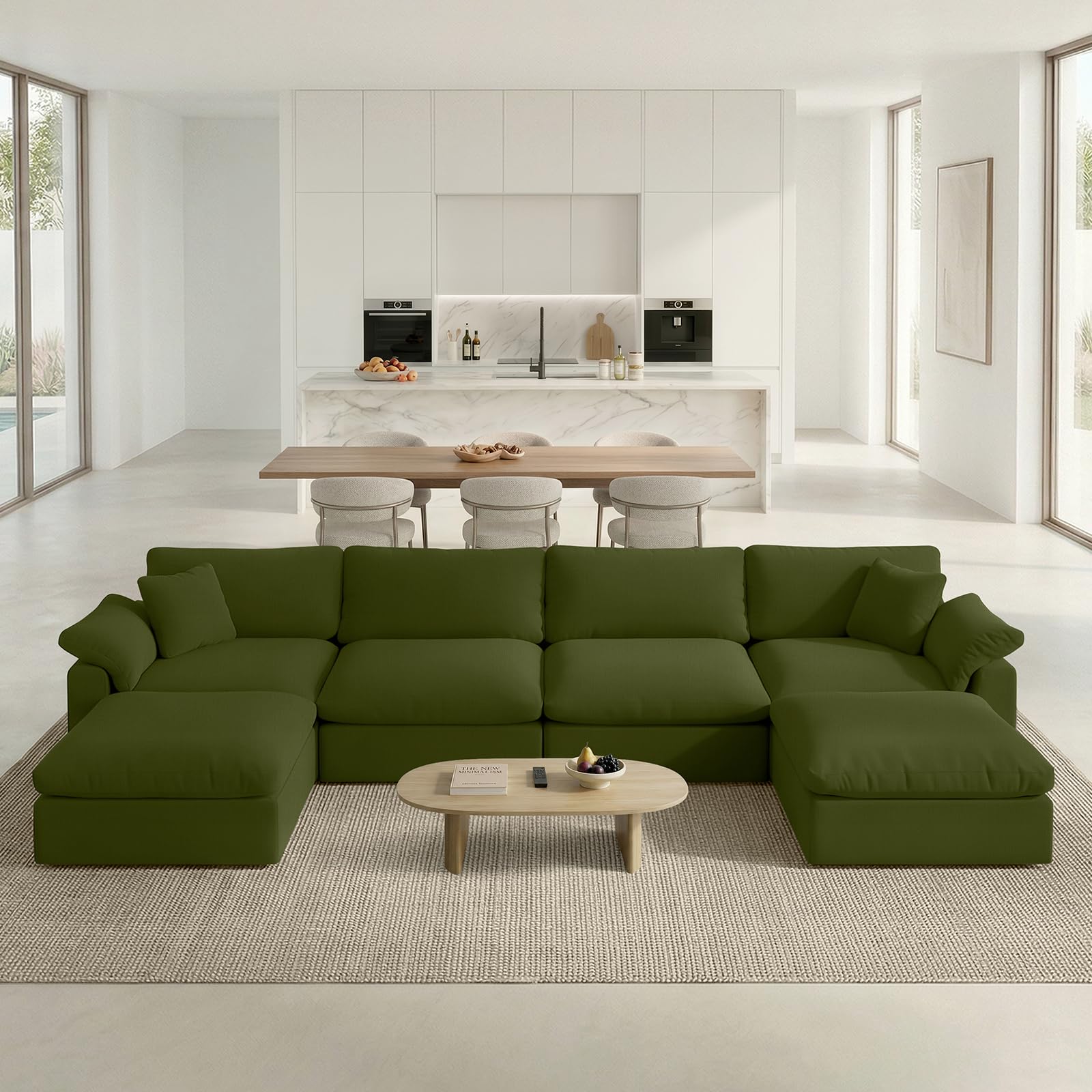 Modern Modular Sectional Sofa U-Shaped 6-Seat with Ottoman,Green-Extra Comfty Deep Seat Couch for Living Room,Apartment,Office &amp; Small Spaces