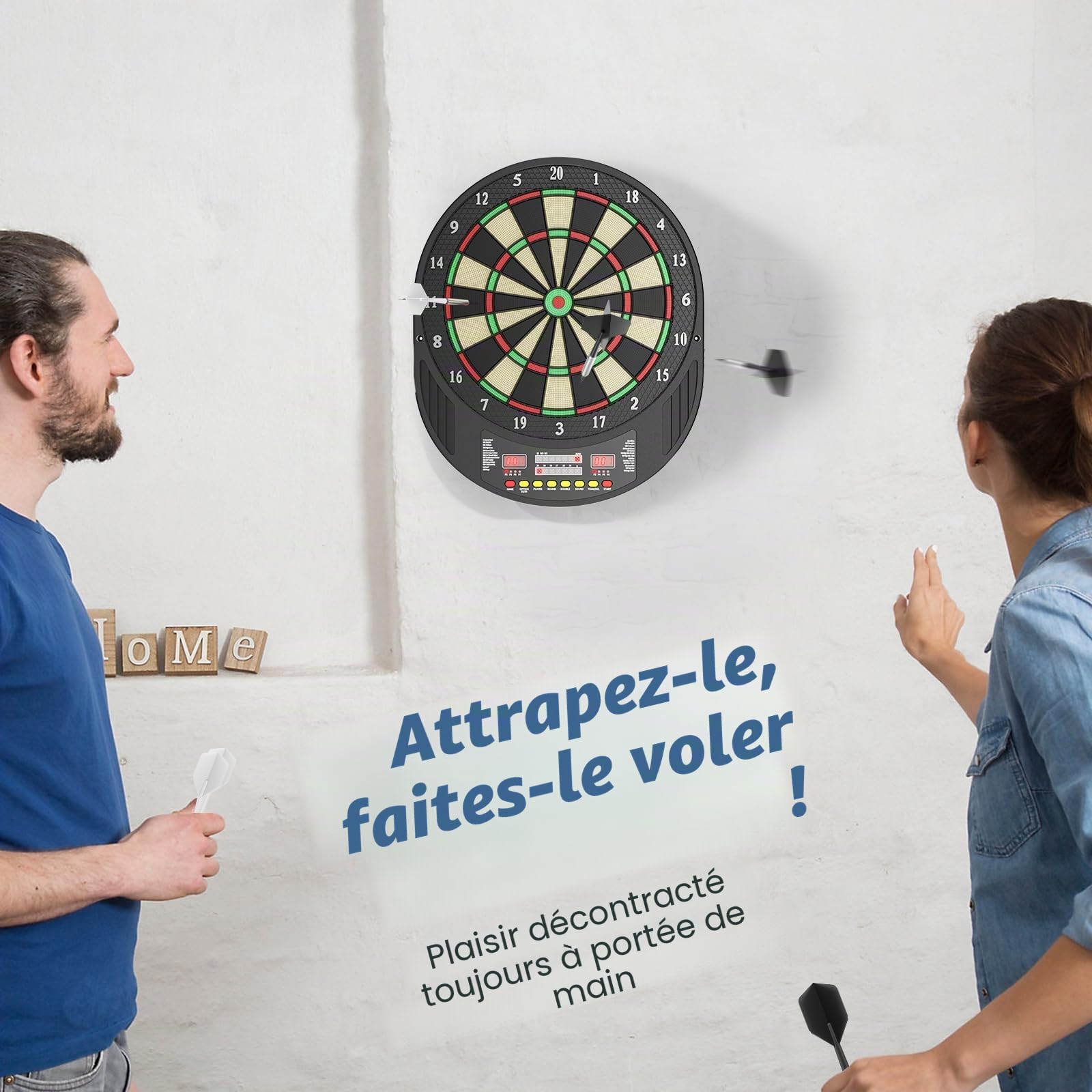 Cible de Fléchettes Électronique Professionnelle avec 6,33 Jeux & 271 Options, Écran LCD, 8 Joueurs Max