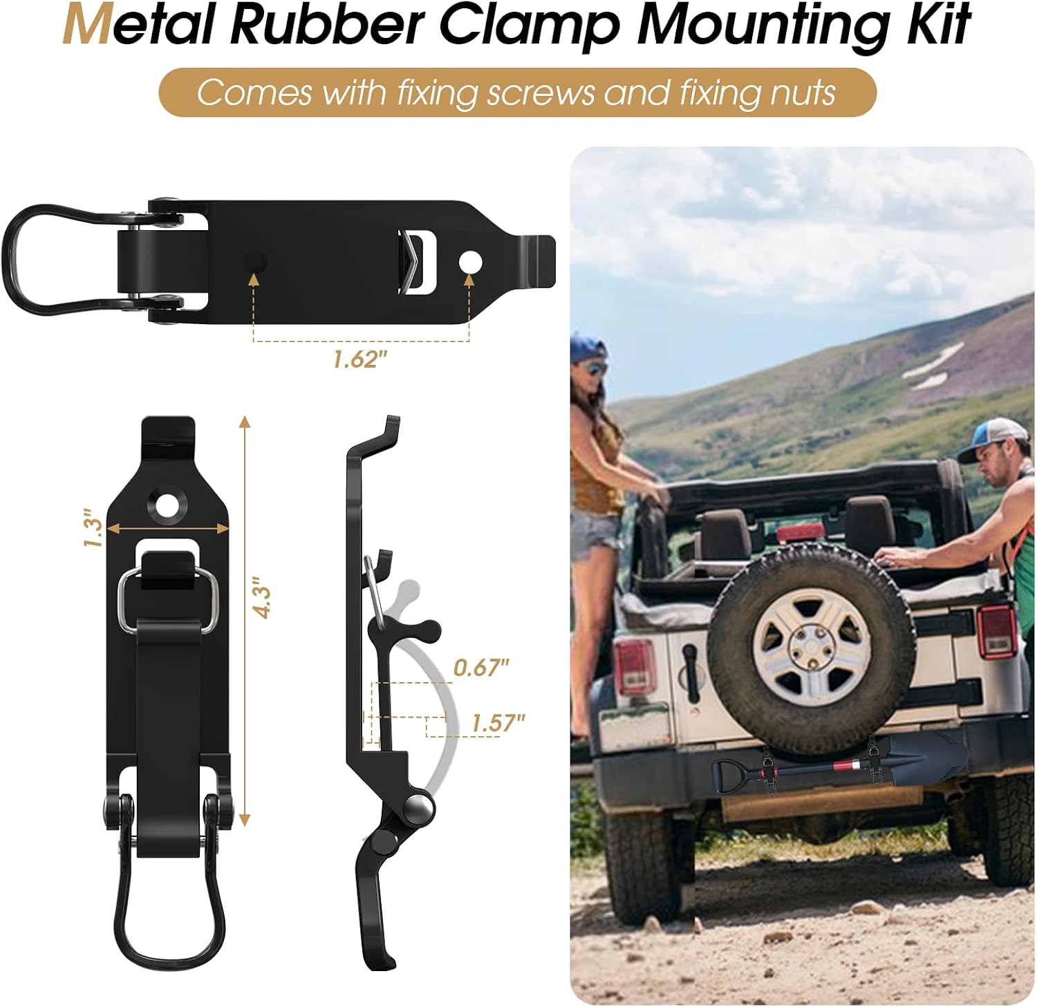 Metal Rubber Shovel Mount for Roof Rack & Truck Bed, Truck Jeep Offroad Roof Rack Axe Shovel Mount, Shovel Holder for Truck & Quick Fist Mounting Clamps Fit 0.67" to 1.57" D Tools -Black 10PCS