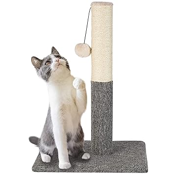 Kepota Cat Scratching Post, Kitty Scratch Pole Sturdy Scratcher Pole Tower with Natural Sisal Rope and Hanging Ball Toy for Kitties Large Cats and Pets (20.5? x 11.8? x 11.8?)